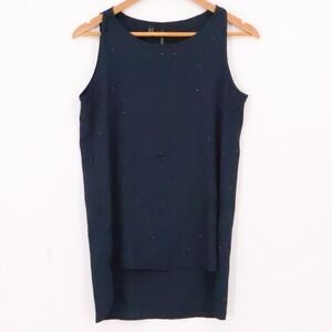 Mango Rhinestone Tunic Top Womens Showgirl NYE Navy Blue 2010s Glam Size XXS‎